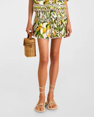 Fruit Orchard Print Smocked Mini Skirt