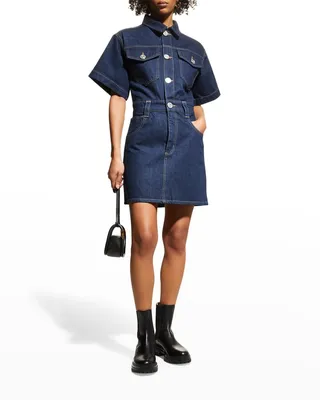 Oversized Detail Denim Mini Dress