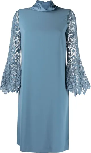 Lace-Sleeve High-Neck Dress