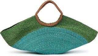 Aranaz Pita Striped Woven Raffia Tote