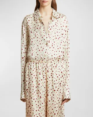 Argo Micro Floral-Print Collared Top