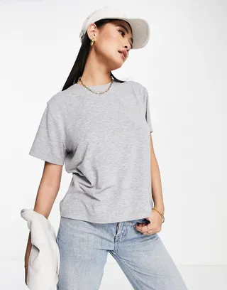 ASOS DESIGN relaxed fine knit T-shirt in dark gray heather