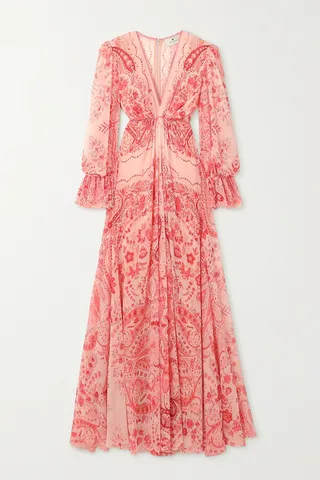 Etro - Lace-trimmed Paisley-print Silk-georgette Maxi Dress - Red