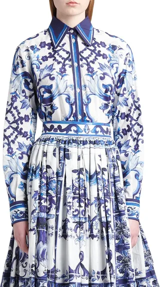 Printed Poplin Collared Shirt