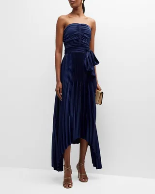 Fernanda Pleated Strapless Midi Dress