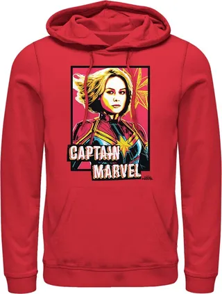 Men's Marvel Captain Marvel Artistic Portrait Pull Over Hoodie - Red - X Large