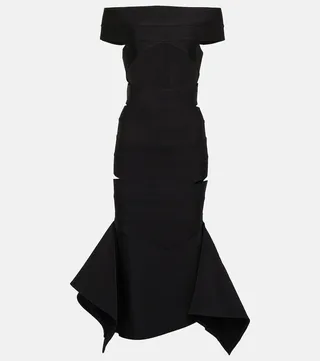 Off-shoulder knit midi dress