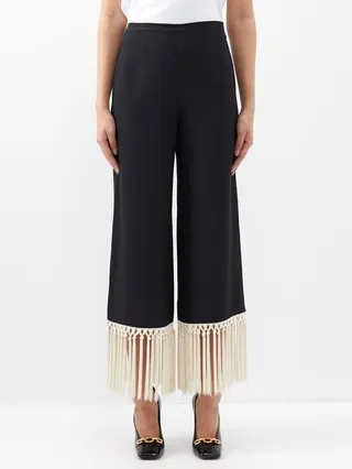 Tulum Fringed Crepe Cropped Trousers