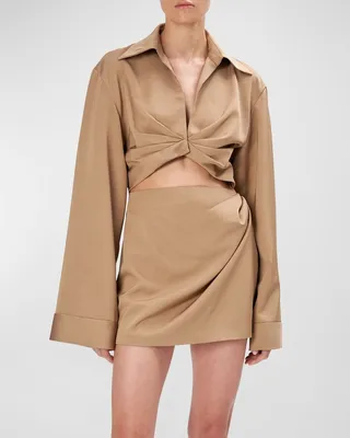Chiara Bell-Sleeve Cutout Twill Mini Dress