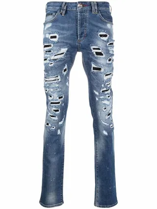 Straight-Leg Distressed Jeans