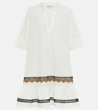 Lace-trimmed cotton minidress