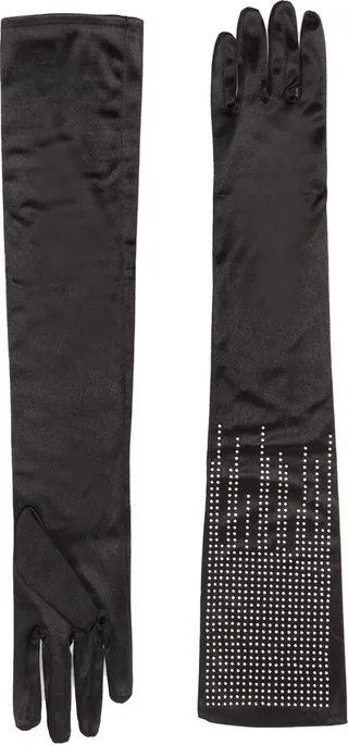 Satin & Rhinestones Gloves Gloves Black