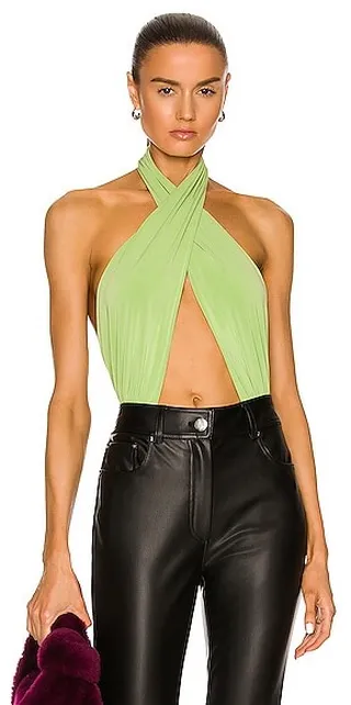 Norma Kamali Cross Halter Bodysuit in Green