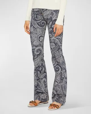 Paisley Print Flared Denim Pants