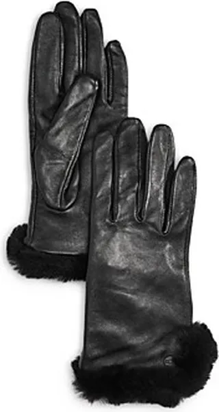Ugg Shearling Trim Leather Gloves