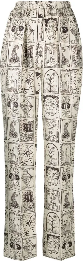 Millo graphic-print straight-leg silk trousers