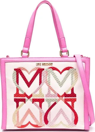 Embroidered Heart-Motif Tote Bag