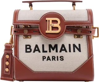 Canvas and leather shoulder bag with embroidered logo