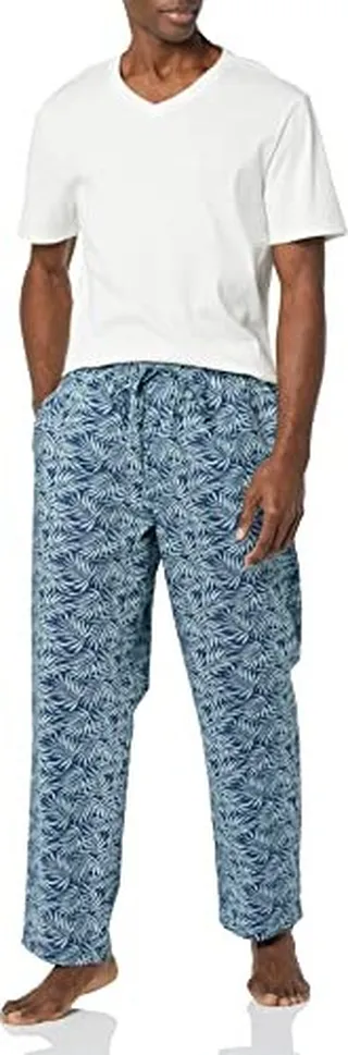 Amazon Essentials Men's Cotton Poplin Pant with Cotton Jersey T-Shirt Pajama Set