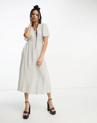 & Other Stories flutter sleeve midi dress in off white spot