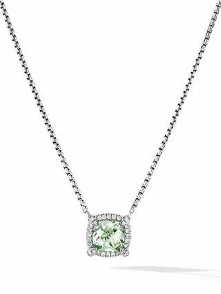 sterling silver Châtelaine prasiolite and diamond pendant necklace