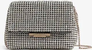 Womens Silver Crystal-embellished Woven Cross-body bag