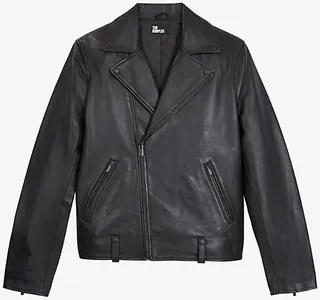 Mens BLA01 Notched-collar Zip-detail Leather Biker Jacket