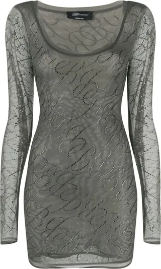 Gem-Embellished Mesh Mini Dress