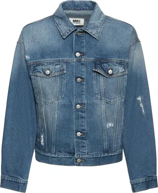 Distressed cotton denim jacket