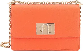 Leather shoulder bag with frontal logo