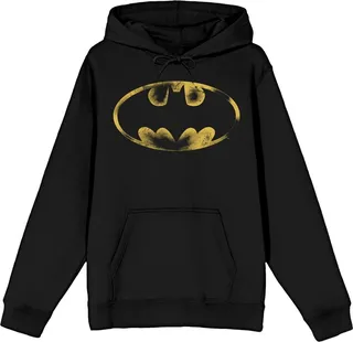 Batman Core Distressed Gold Bat Symbol Men’s Black Hoodie-Large