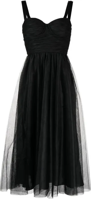 Tulle-Overlay Bustier-Neckline Dress