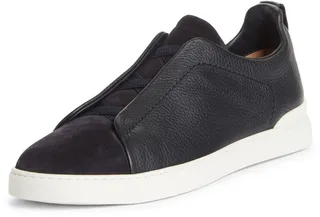 Triple Stitch Grained Leather & Suede Slip-On Sneaker