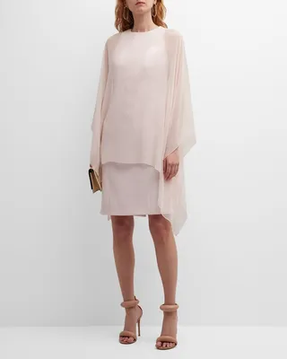 Chiffon Cape Overlay Crepe Sheath Dress