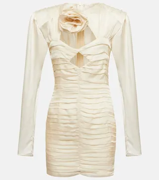 Floral applique silk satin minidress