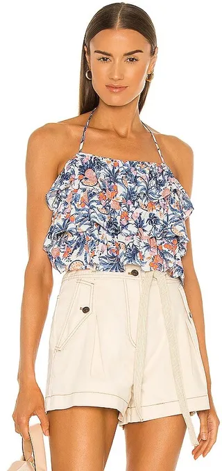 Sunday Ruffle Tropical Print Halter Top