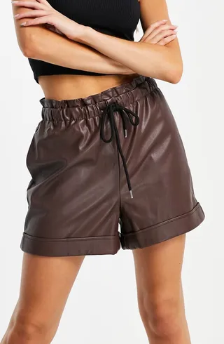 Faux Leather Drawstring Jogger Shorts