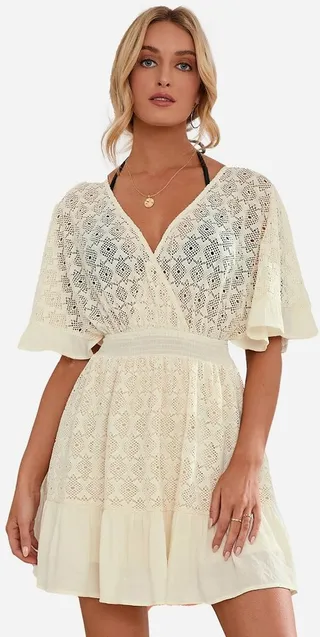 Women's Plunge Bell Sleeve Ruffle A-Shape Dress - Cupshe-M