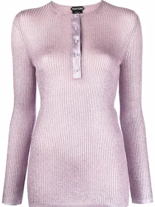 Glossy Fine Ribbed Cashmere Top