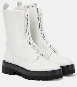 Embellished leather combat boots