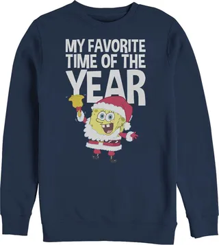 Men's SpongeBob SquarePants Christmas Favorite Time Sweatshirt - Navy Blue - Small