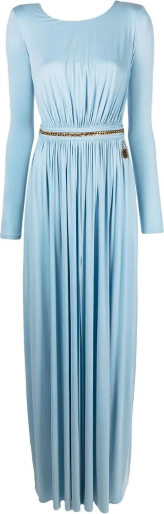 Long-Sleeve Belted Gown