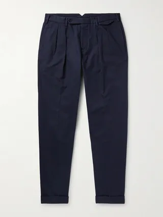 Straight-Leg Pleated Cotton Trousers