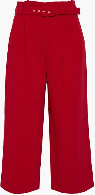 Cropped belted stretch-crepe straight-leg pants