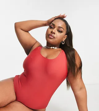 Brave Soul Plus scoop neck swimsuit in red