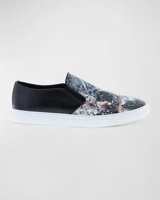 Men's Turney Skull-Print Leather Slip-On Sneakers