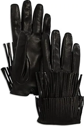 Bloomingdale's Fancy Fringed Leather Gloves