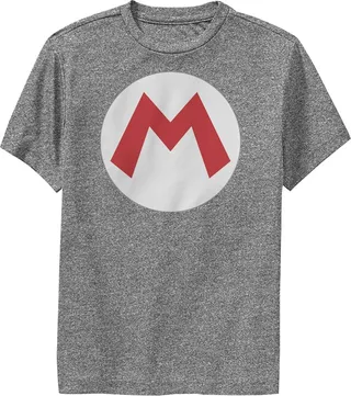 Boy's Nintendo Mario Circle Icon Performance Tee - Charcoal Heather - Medium
