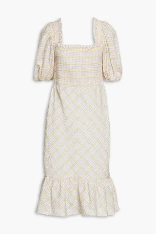 Checked organic cotton-blend seersucker dress
