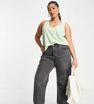 ASOS DESIGN Curve ultimate tank top with scoop neck in cotton blend in sage